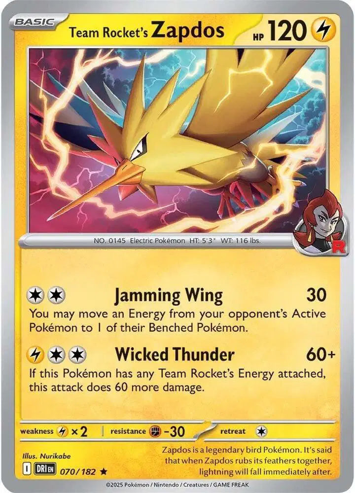 Team Rocket's Zapdos Pokemon • Rare • 070/182